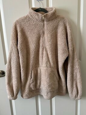 Zenana Outfitters Cozy Taupe Sherpa Half-Zip Pullover